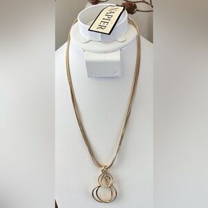 Napier Goldtone Triple Chain,round/teardrop open swirls pendant